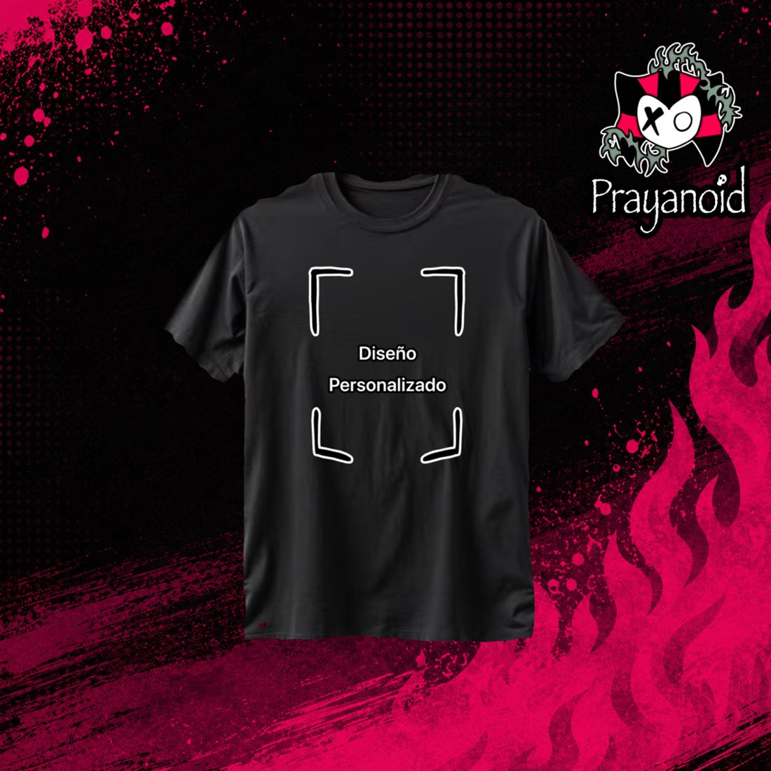 Camiseta negra Prayanoid con espacio para tu diseño personalizado